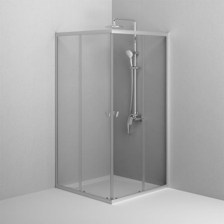 W87G-403-100100-MT Sunny душ огражд квадратн, раздвижн двери 100x100 серебро,стекло прозрачн