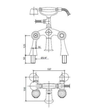 Bongio Rivoli Смеситель на борт ванны, цвет хром/Cristallo 00, артикул 05527CR00