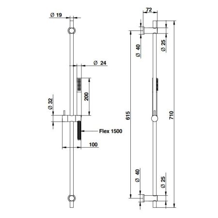 Bongio Душевая стойка с ручным душем 1500 мм, цвет черный матовый, артикул 00870NE00
