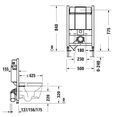 Duravit DuraSystem Рама для установки подвесного унитаза Basic 84 см, 840x500x155 мм, артикул WD1017000000