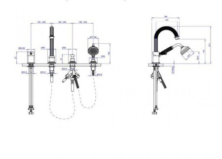Смеситель на борт ванны с выдвижным душем и переключателем CEZARES OLIMP-BVDM, артикул OLIMP-BVDM-01-L