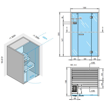 Effegibi Sky 40 Био-Сауна 130x130xh201см, отделка: канадский хемлок