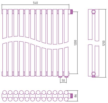Отопительный радиатор ЭСТЕТ-11 н/ж EU50 1200х540 / 12 сек (Белый)