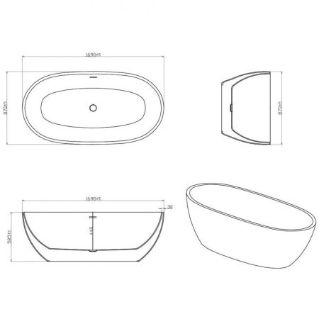 Акриловая ванна Vincea VBT-204 170x87 без гидромассажа, артикул VBT-204