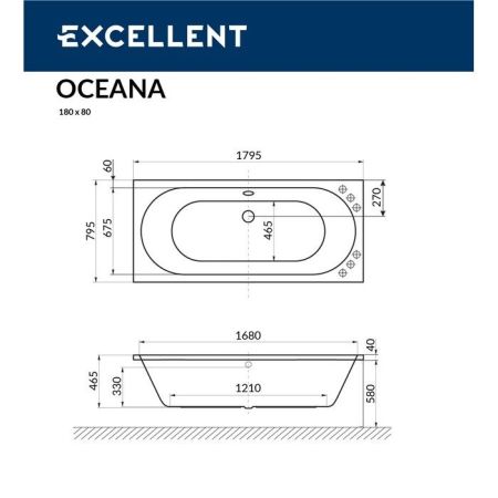Ванна EXCELLENT Oceana 180x80 "SOFT" (золото), артикул WAEX.OCE18.SOFT.GL