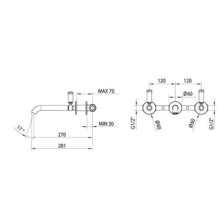 Bossini Liberty Смеситель для раковины на 3 отверстия встраиваемый без заглушки, цвет: золото, артикул Z001303.021