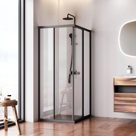 W87G-403-10080-BT Sunny душ огражд прямоугольн, раздвижн двери 100x80 черный,стекло прозрачн