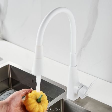 Смеситель для кухни с гибким изливом Raffine F313C-1, белый