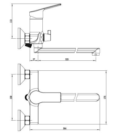 Смеситель Rock для ванны., с изл. 325 мм, с акс., артикул: RK31