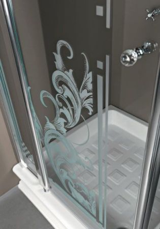 KERASAN Душ. ограждение для квадратного поддона 1340 100х100x180см, проф.хром, прозрачное стекло+мат.декор, артикул 9148N0cr+dec N