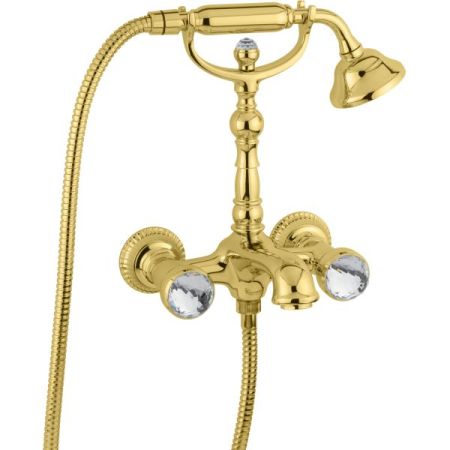 Emmevi The One Leda, смеситель для ванны. Металлические ручки + большие прозрачные кристаллы, цвет золото, артикул 98011VSW/OR