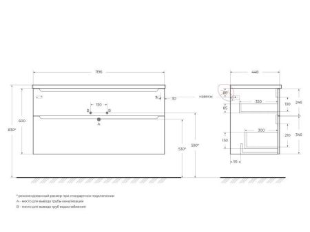 Мебель для ванной комнаты BELBAGNO ETNA-H60-1200, артикул ETNA-H60-1200-2C-SO-BL-P