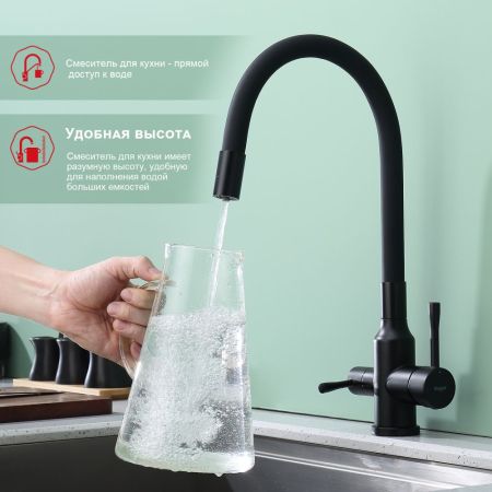 Смеситель для кухни с подключением фильтра Raglo R81.64.06, черный, артикул R81.64.06