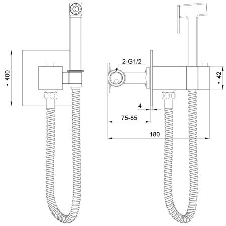 Смеситель с гигиеническим душем и термостатом встраиваемый WONZON & WOGHAND, Брашированный никель (WW-88829910-BN), артикул WW-88829910-BN