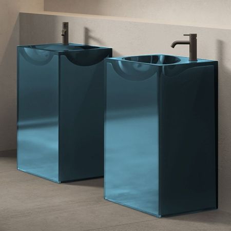 Раковина, DEA Design, Pedestal Basin, ширина, мм-495, глубина, мм-455, высота, мм-880, тип установки-напольный, отверстия для смесителя-отсутствуют, без перелива, материал-Glasstech, цвет-Dark Blue, артикул DD2024 495 R11