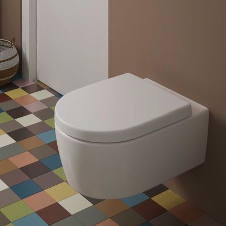 Унитаз, Villeroy&Boch, Avento, безободковый (с открытым смывным краем), тип установки-подвесной, ширина, мм-370, глубина, мм-530, высота, мм-310, форма чаши-овальная, выпуск-горизонтальный, материал-керамика, сиденье-в комплекте, цвет-альпийский белый, с  Унитаз, Villeroy&Boch, Avento, безободковый (с открытым смывным краем), тип установки-подвесной, ширина, мм-370, глубина, мм-530, высота, мм-310, форма чаши-овальная, выпуск-горизонтальный, материал-керамика, сиденье-в комплекте, цвет-альпийский белый, с