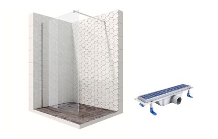 Душевая перегородка Ambassador Walk-in 15031102-ST1, свободный вход, линейный трап, 100см