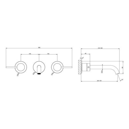 GESSI 316 Встраиваемый смеситель с изливом 200-180мм (внешние части), цвет:Black XL, артикул 54094#299