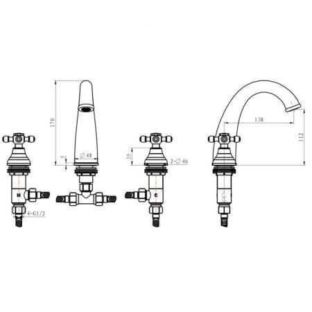 Смеситель для раковины на 3 отверстия TRADIZIONALE CHROMO, артикул 277