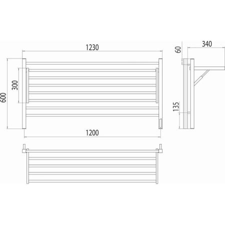 Полотенцесушитель электрический с полкой Terminus Горизонт П8 120х60 КС, черный муар, артикул 4670078543349