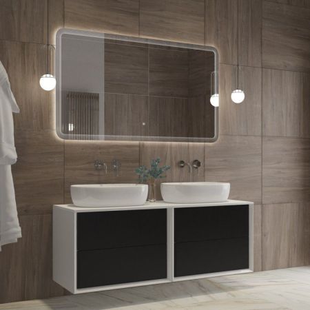 Зеркало DUET CEZARES с лазерной гравировкой, контурной подсветкой и сенсорным выключателем, артикул CZR-SPC-DUET-1000-800-LED-TCH