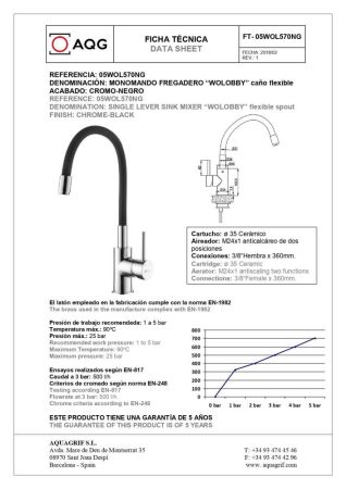 AQG WOLLOBY, смеситель для кухни с гибким черным изливом, цвет хром
