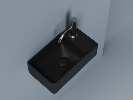 Умывальник подвесной прямоугольный (чаша слева, отверстие под смеситель справа) цвет черный матовый Элемент (Element) 395x220x125мм, артикул CN5045MB