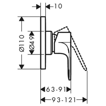 Смеситель для душа, Hansgrohe, Rebris S, тип открывания воды-однорычажный, тип регулирования воды-керамический картридж, монтаж-настенный встраиваемый, отверстия для монтажа-1, внутренняя часть-в комплекте, цвет-черный матовый, артикул 72648670
