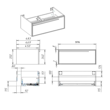 Тумба под раковину подвесная La Fenice Elba FNC-01-ELB-BG-100, синяя, артикул FNC-01-ELB-BG-100