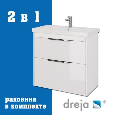 Тумба с раковиной подвесная/напольная Dreja Prime 90 см, белый, артикул 99-9302-com