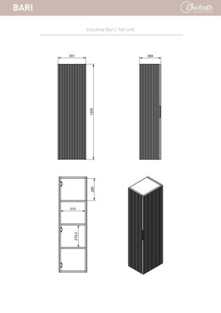 Visobath Bari, пенал 35 см, 1 распашная дверь, цвет темно-синий матовый (Navy), артикул 87274/Navy