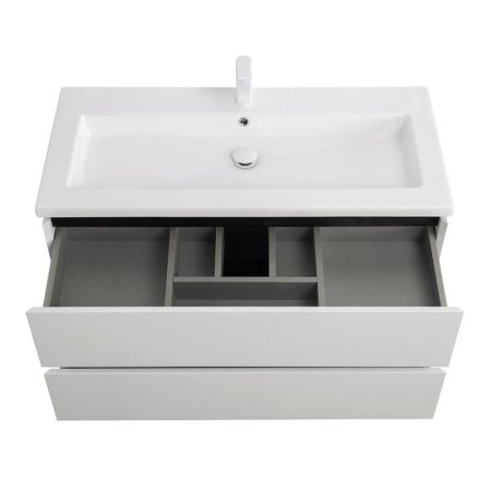 PLANE База под раковину подвесная с двумя выкатными ящиками, Белый глянец, 1000x458x500, PLANE-1000-2C-SO-BL, артикул PLANE-1000-2C-SO-BL