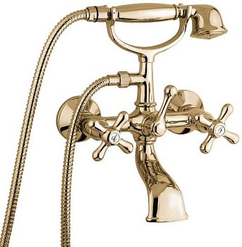 Emmevi Deco Classic, двухвентильный смеситель для ванны (излив 14 см), с набором для душа, цвет бронза