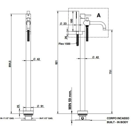 Bongio Внутренняя часть для монтажа напольного смесителя, артикул 097440000