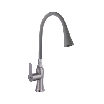 Смеситель для кухни с гибким изливом FASHUN A54801+N7357, сатин/серый
