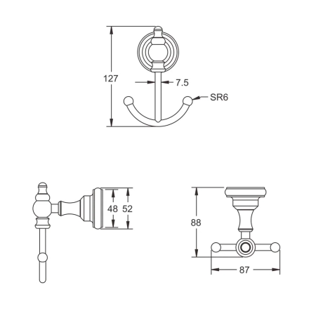 Крючок для ванной комнаты двойной Rose RG1121, хром