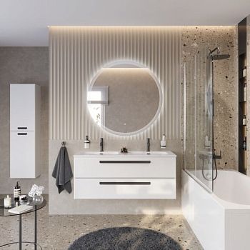 ECO-CER-N База под раковину подвесная с двумя выкатными ящиками для раковины с двумя чашами, Bianco Lucido, 1200x457x500, ECO-CER-N-1200-2C-SO-2-BL