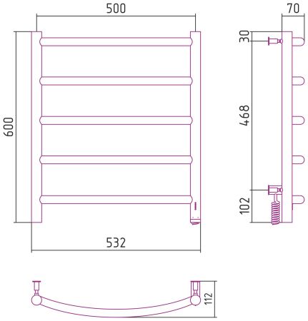 Полотенцесушитель электрический "ГАЛАНТ 4.0" 600х500 правый (Тёмный титан муар), артикул 15-0831-6050