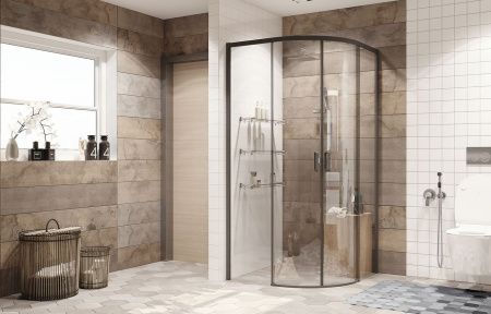 Душевой уголок Ambassador Queen Black 11011201, полукруглый, профиль черный, 90х90 см