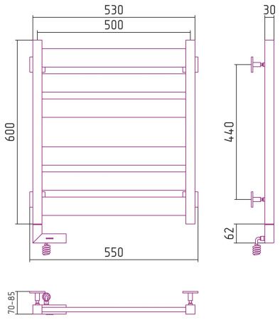 Полотенцесушитель электрический "ЦЕНТУРИОН 2.0" 600х500 / МЭМ левый (БЕЛЫЙ)