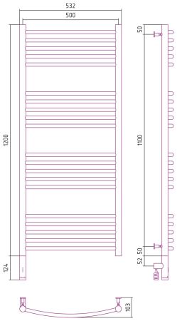 Полотенцесушитель электрический "БОГЕМА 3.0" 1200х500 / МЭМ левый (Сатин), артикул 071-5802-1250