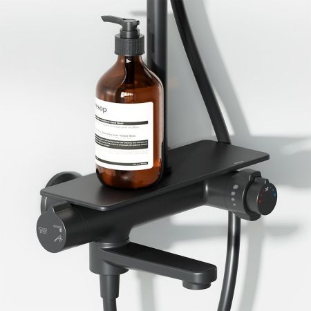 977760300 Jupiter душевая система с ванно-душевым ТМС смесителем-полкой, черный, артикул 977760300