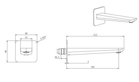 Излив для ванны 190 мм AQUATEK, матовый черный AQ1041MB ВЕГА, артикул AQ1041MB