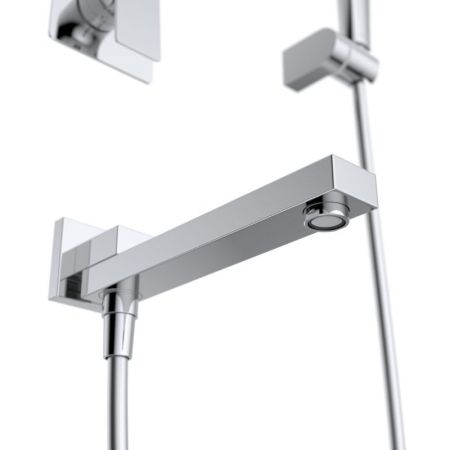 DUE Душевой комплект встраиваемый с изливом (смеситель встраиваемый, верхний душ, ручной душ со шлангом, штуцер с держателем), хром DUE-VDSET-CRM, артикул DUE-VDSET-CRM