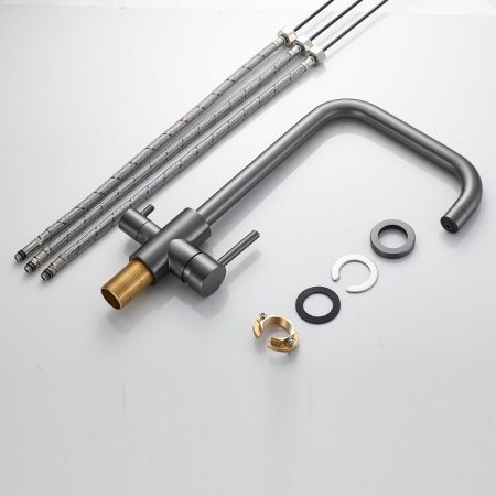 Смеситель для кухни с подключением фильтра воды Raffine F118T, оружейная сталь