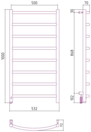Полотенцесушитель электрический "ГАЛАНТ 4.0" 1000х500 левый (Матовый белый), артикул 30-0830-1050