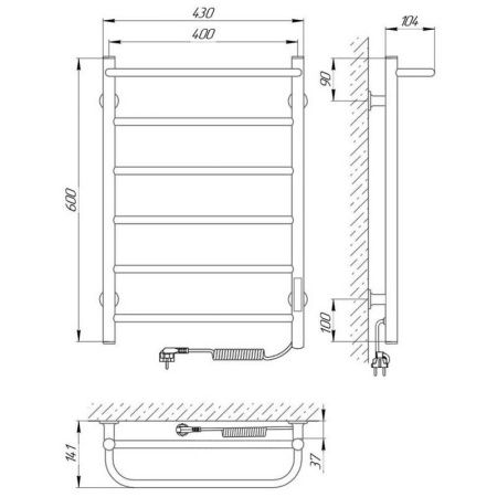 Полотенцесушитель электро "Прайм П6 400х600", правый