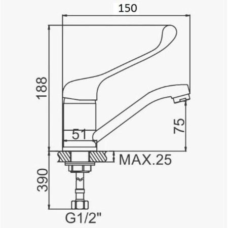 Смеситель для кухни с хирургической ручкой D-Lin D151427-6, хром