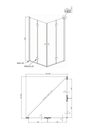 Душевой уголок Ambassador Nord 13011108-ST15, квадратный, угловой трап, 90х90, артикул 13011108-ST15
