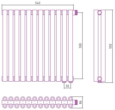 Отопительный радиатор ЭСТЕТ-00 н/ж EU50 500х540 / 12 сек (БЕЛЫЙ), артикул 12-0322-5012